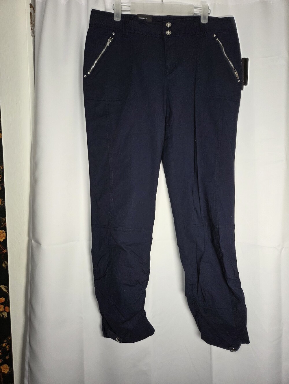 INC New Navy Blue Utility Pants Ruched Ankle Women's Size 10